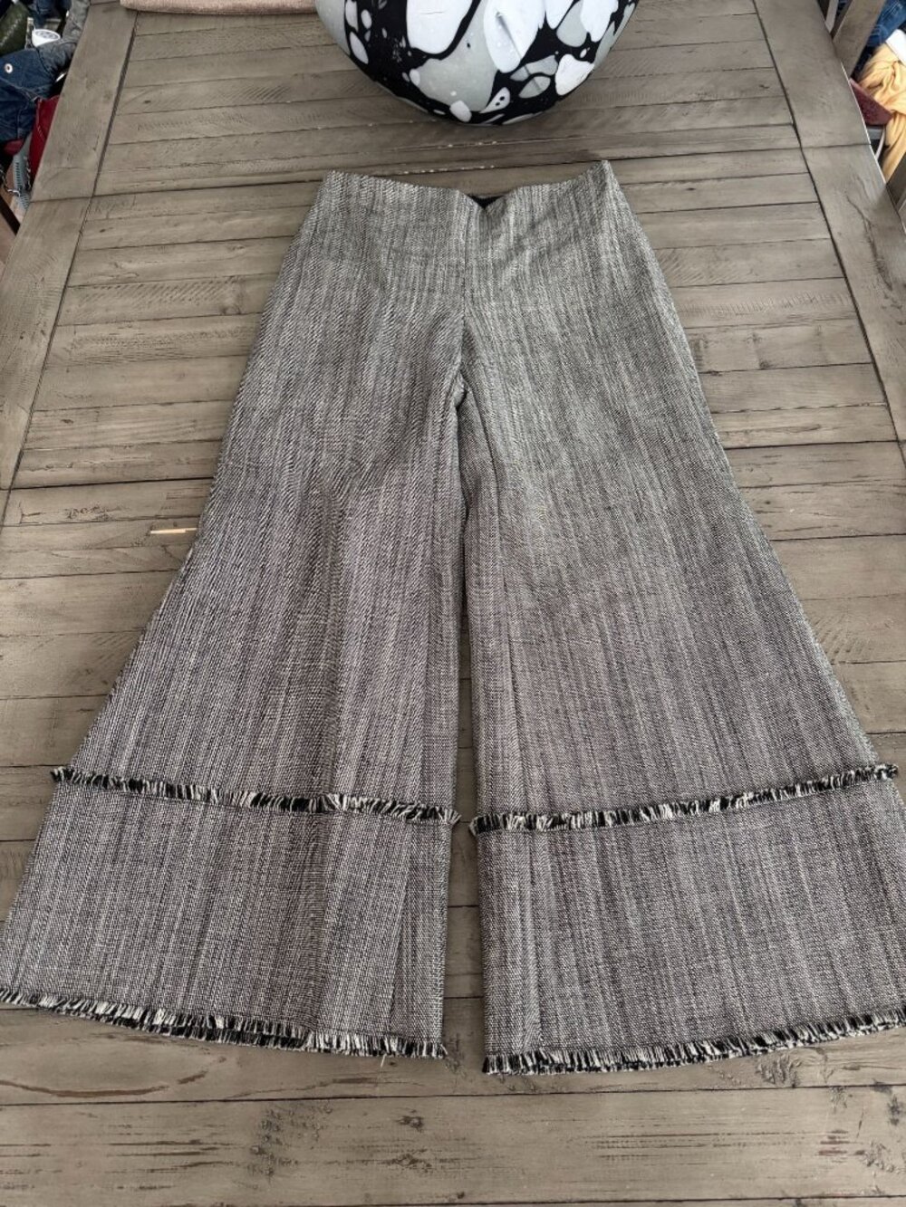 ZIMMERMANN Frayed Tweed Wool Wide Leg Crop Trouser Pants Size 1 Small